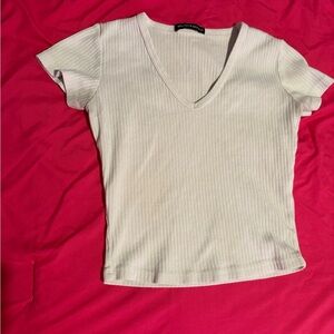 Brandy Melville Ribbed V-Neck White Tee